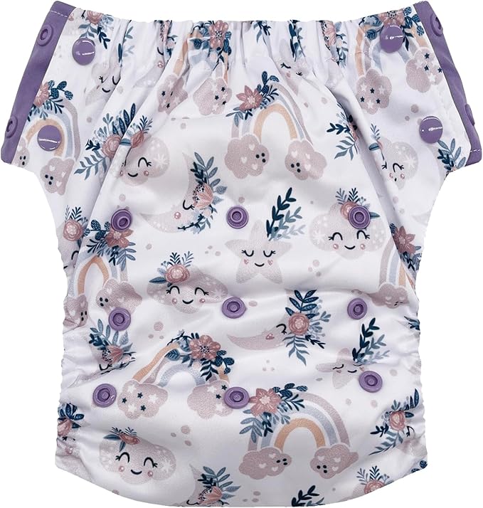 EcoAble Reusable Potty Training Diaper with Insert, Daytime Pull-on Cloth Training Pants for Toddlers and Big Kids (Size 2, Clouds and Rainbows)