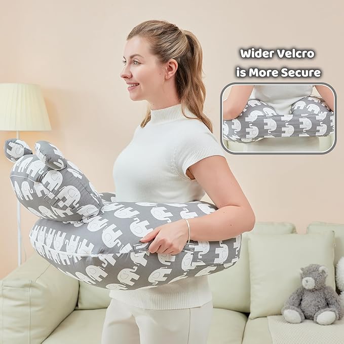 lasoftan Nursing Pillow for Breastfeeding, Breast Feeding Pillow for Mom Support, Adjustable Waist Strap and Removable Cotton Cover, Elephant