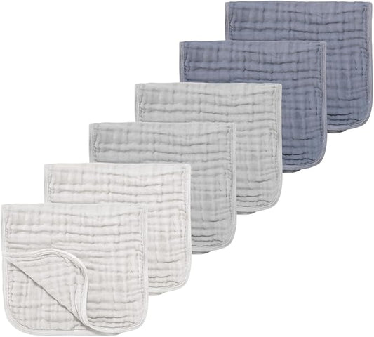 Muslin Solid Burp Cloths 100% Cotton Large 18''x10'' Extra Soft and Absorbent Multifunctional 6 Pack Baby Burping Cloth for Unisex Boys Girls (Blue Series)