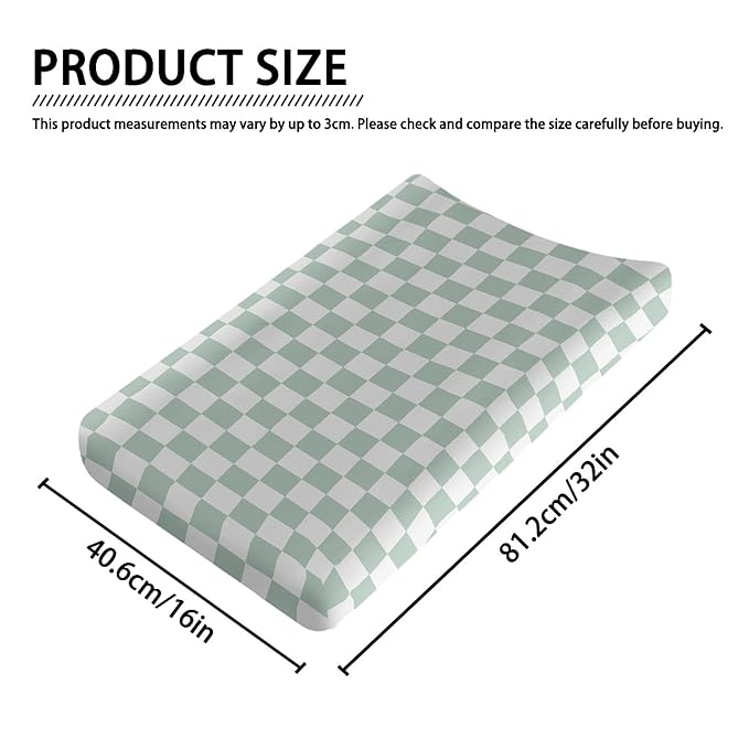 Green Checkered Changing Pad Cover for Baby Girls Boys Cartoon Breathable Diaper Change Table Sheet Soft Stretchy Cute Change Table Mat Cover Fit 32x16