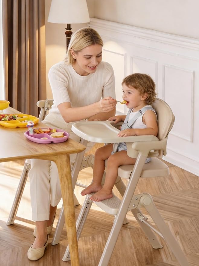 High Chairs for Babies and Toddlers, Baby High Chair Adjustable Height, Dining Chair with Removable Tray, Ergonomic Toddler Feeding Seat, Sturdy & Durable Construction, Beige