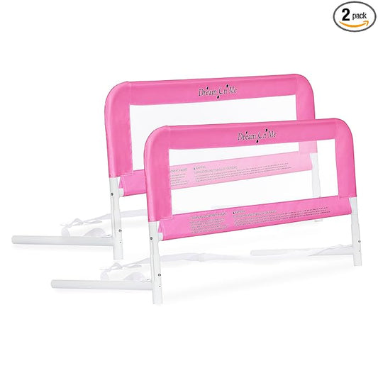 Dream On Me Lightweight Mesh Security Adjustable Bed Rail Double Pack with Breathable Mesh Fabric in Pink, 2 Count (Pack of 1)