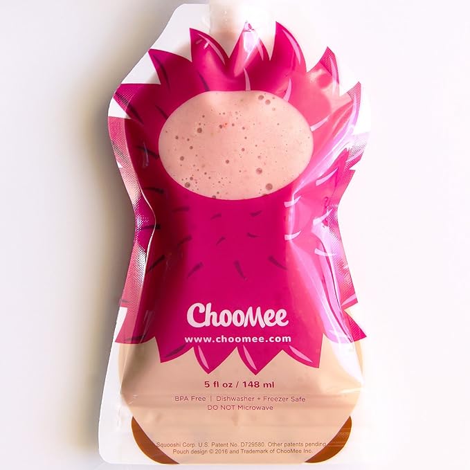 ChooMee SoftSip Food Pouch Tops + Reusable Baby Food Pouches, Fill with Baby food, Applesauce and Purees | Wide Double Zipper Bottom, BPA Free | 4 CT 5oz + 2 SoftSip