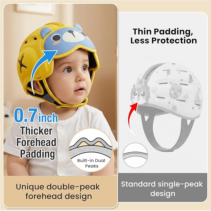 Mambobaby Baby Head Protector Helmet for Crawling and Walking, Breathable Soft Helmet, Ultra-Lightweight & Adjustable, Prevents Bumps Safety Helmet for Infants Toddlers 6-24 Months (Honey Bear)
