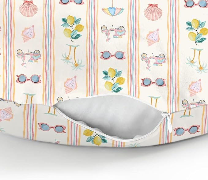 Boho Summer Beach Baby Nursing Pillow Covers for Girl Retro Lemon Palm Tree Sunglass Seashells Nursery Pillowcase for Breastfeeding Pillows Coastal Seaside Soft Stretchy Slipcovers for Newborn Infant