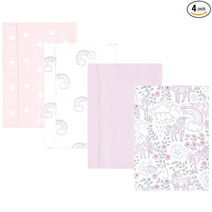 Hudson Baby Unisex Baby Cotton Flannel Burp Cloths, Dreamy Unicorn, One Size
