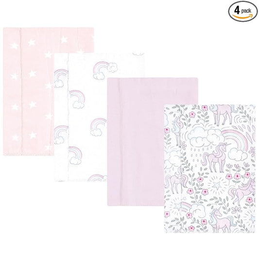 Hudson Baby Unisex Baby Cotton Flannel Burp Cloths, Dreamy Unicorn, One Size