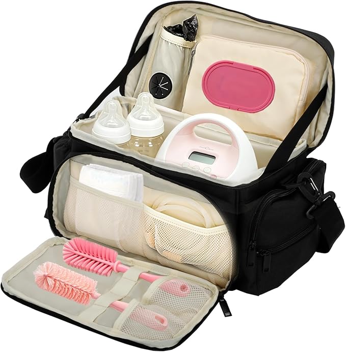 Breast Pump Bag Compatible with Spectra S1/S2 & Medela, Work/Travel Mommy Diaper Tote Bags with Insulated Cooler, Pumping Storage Bag Christmas Gift for New Moms (Bag Only)
