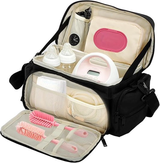 Breast Pump Bag Compatible with Spectra S1/S2 & Medela, Work/Travel Mommy Diaper Tote Bags with Insulated Cooler, Pumping Storage Bag Christmas Gift for New Moms (Bag Only)