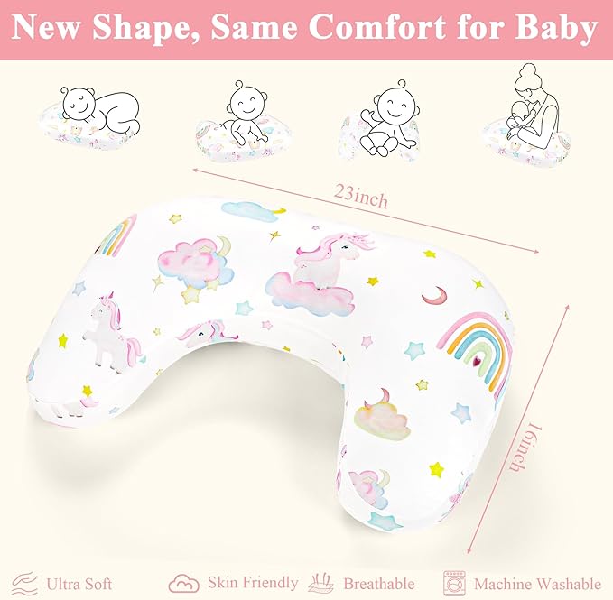 Pea Pod Nursing Pillow Cover, Soft Stretchy Nursing Cover for New-Designed Breastfeeding Pillow, Removable Feeding Slipover for Baby Boy and Girls, Cute Unicorn Pattern