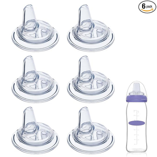 6 Packs Sippy Spout Nipples Compatible with Lansinoh Bottles, Soft Replacement Spout, Clear Silicone Sippy Cup Nipples, Transition from Bottle to Cup, No Spill and Comfortable, Easy to Clean, 6m+
