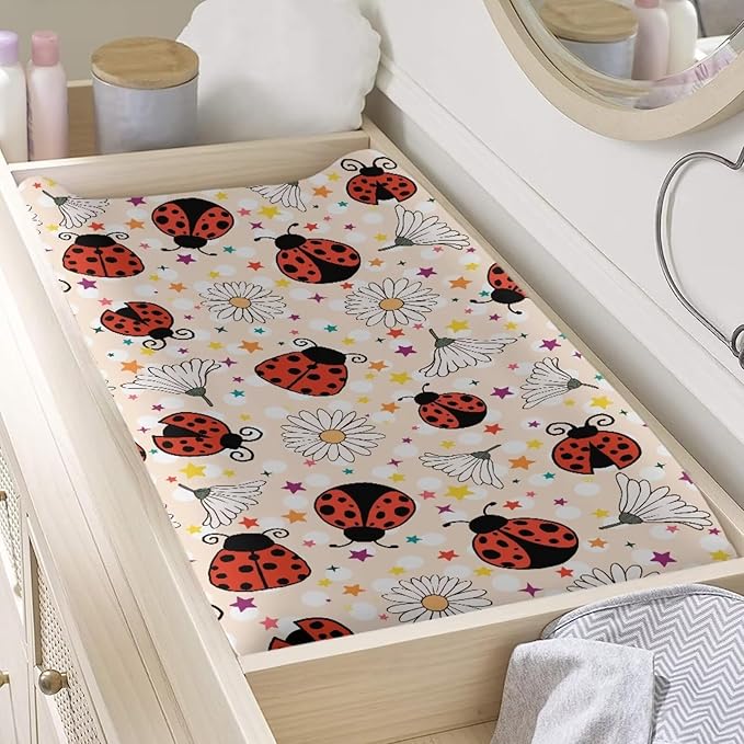 Ladybug Baby Changing Pad Cover Washable Soft Diaper Change Table Pad Covers with Elastic Edge Breathable Changing Pads Liners for All Season Nursery Decor