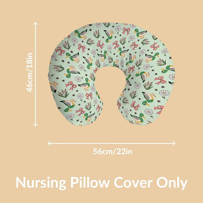 Cute Mallard Ducks Bows Reeds Nursing Pillow Covers Green Ducks Daisy Flowers Nursing Covers for Breastfeeding Hunting Season Pillow Slipcover for Baby Girls Boys Newborn