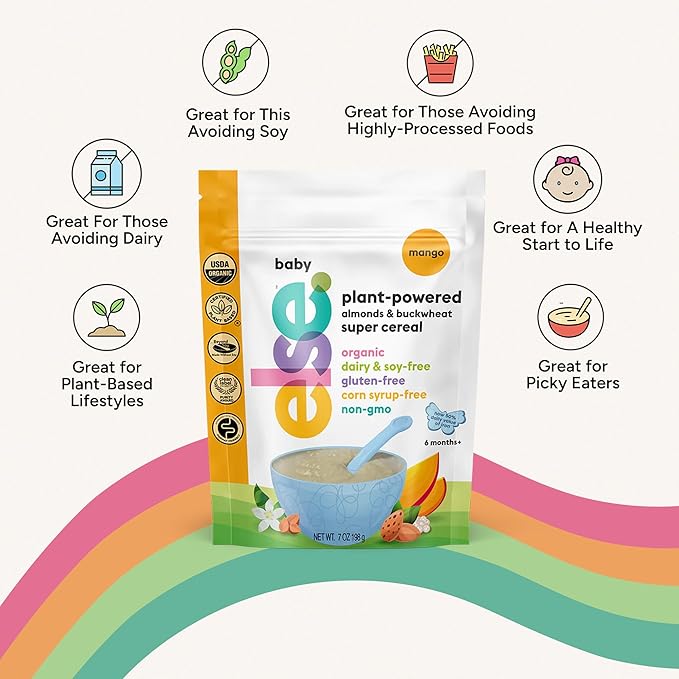 Else Nutrition Super Cereal For Babies 6 mo+, Made With Real Whole Plants for a Nutritionally Balanced meal, with gluten free carbs and plant protein (Mango, 3 Pack)