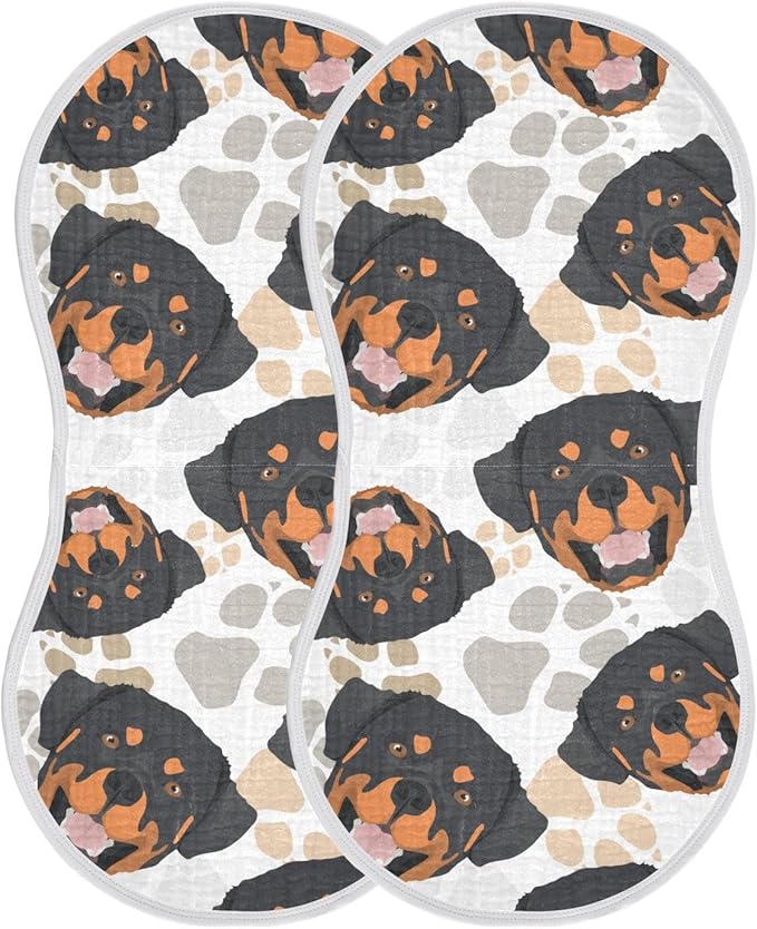 Muslin Burp Cloths for Baby Boys and Girls - 2-Pack Ultra Absorbent Rottweiler Dog Muslin Washcloths, Newborn Towel, Milk Spit Up Rags, Burp Cloth Bibs for Unisex, 22 x 11 Inch