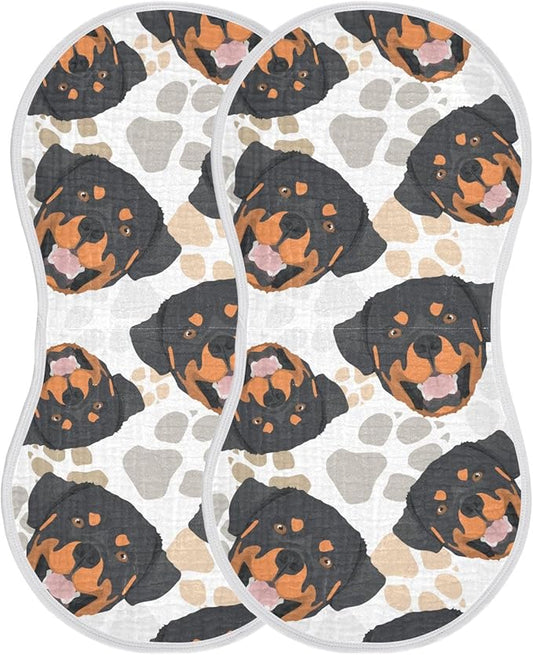 Muslin Burp Cloths for Baby Boys and Girls - 2-Pack Ultra Absorbent Rottweiler Dog Muslin Washcloths, Newborn Towel, Milk Spit Up Rags, Burp Cloth Bibs for Unisex, 22 x 11 Inch