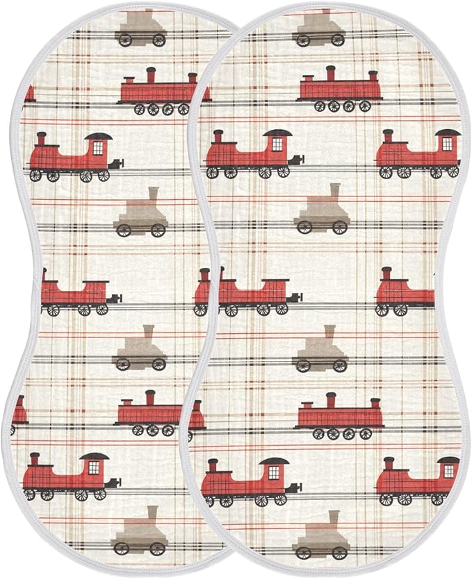 vvfelixl Muslin Burp Cloths Intage Steam Train Baby Washcloths for Baby Girl Boys 2 Pack