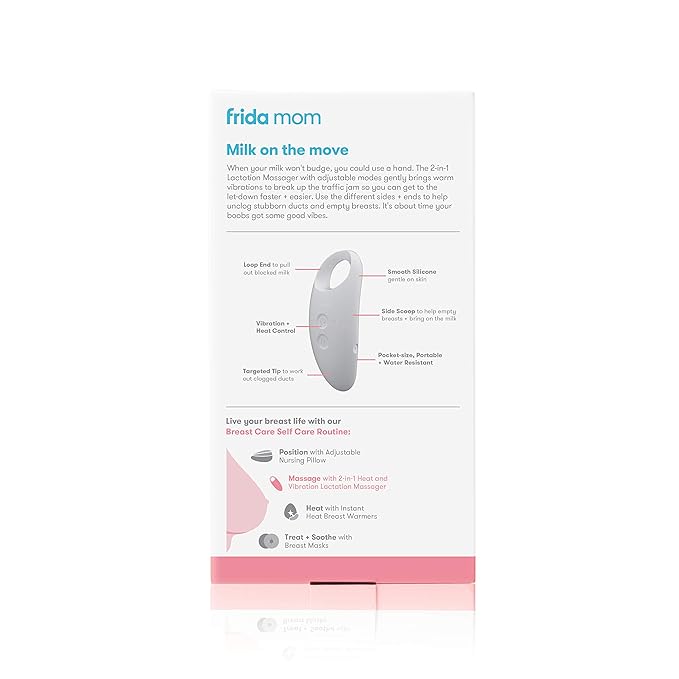 Frida Mom 2-in-1 Lactation Massager, Multiple Modes of Heat + Vibration for Clogged Milk Ducts, Increase Milk Flow, Breast Engorgement - USB Cord Included, White (Pack of 2)