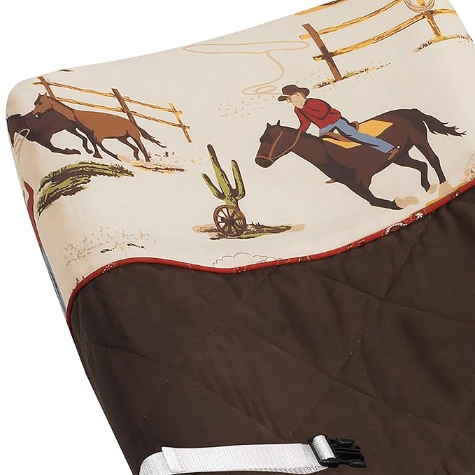 Sweet Jojo Designs Chocolate Brown Western Cowboy Boy Baby Changing Pad Cover – Infant Newborn Diaper Table Change Mat Sheet - Wild West Southern South Horse Cow Animal Tan Beige Red White and Blue