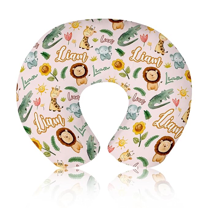 Baby Nursing Pillow Cover - Personalized Name Breastfeeding Pillow Cover with Giraffe Pattern, Stretchy Removable U-Shaped for New Moms, Soft Breathable Slipcover for Infant Boys Girls