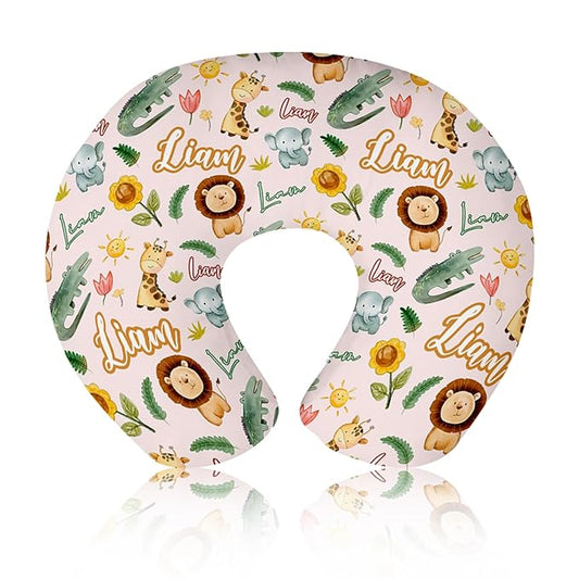 Baby Nursing Pillow Cover - Personalized Name Breastfeeding Pillow Cover with Giraffe Pattern, Stretchy Removable U-Shaped for New Moms, Soft Breathable Slipcover for Infant Boys Girls