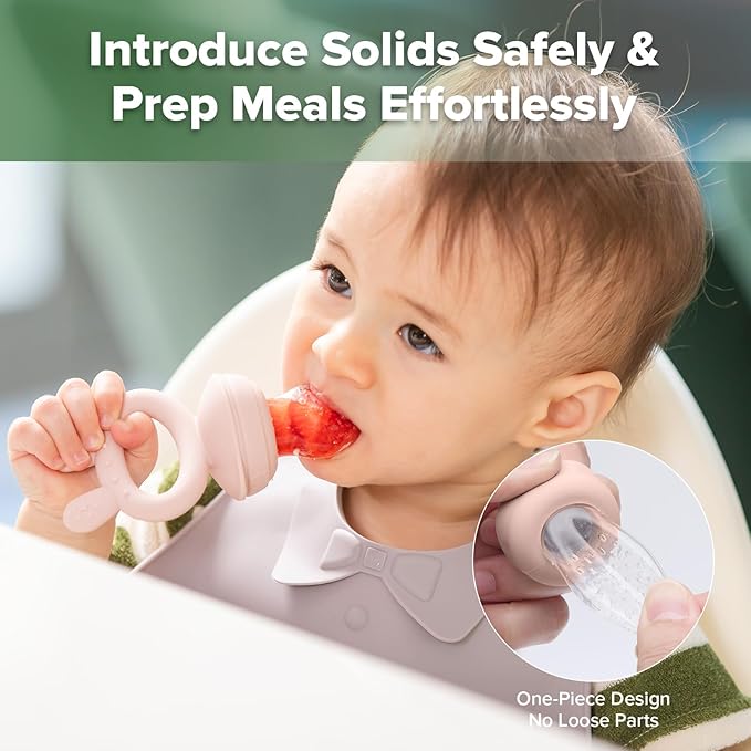 Haakaa Baby Fruit Food Feeder & Mini Freezer Nibble Tray Combo, Breastmilk Popsicle Molds for Baby Cooling Relief, BPA Free Silicone Feeder for Safe Infant Self Feeding, 4 Month+ (Blush)