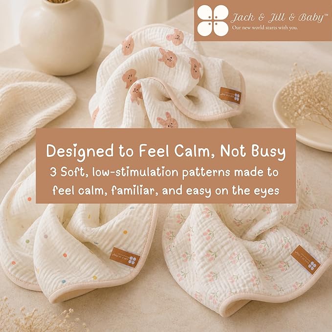 Jack & Jill & Baby Muslin Burp Cloths, 100% Cotton, 6-Pack, Large Soft Absorbent Baby Burp Rags for Newborns and Infants (Cotton Candy Garden (Bunny, Floral & Dots))