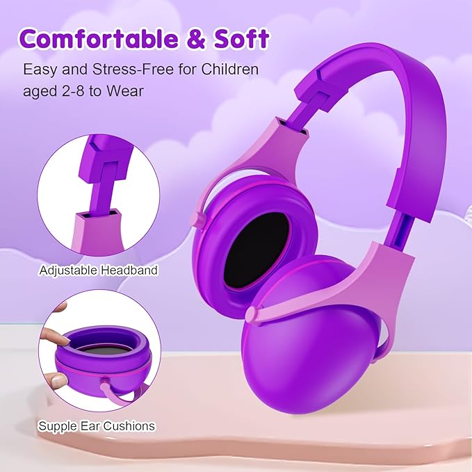 ProCase Noise Cancelling Headphones for Kids, 2 Pack Kids Ear Protection, Hearing Protection Earmuffs for Sensory Autism Toddler Child -Purple&Indigo