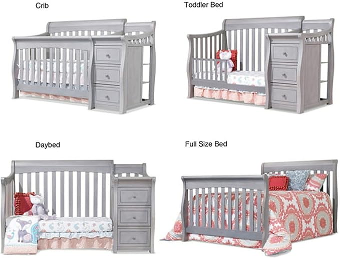 Sorelle Furniture Princeton Elite Crib and Changer Classic -in- Convertible Diaper Changing Table Made of Pine Wood Non-Toxic Wooden Baby Bed Toddler Childs Daybed Full-Size Nursery - Weathered Grey