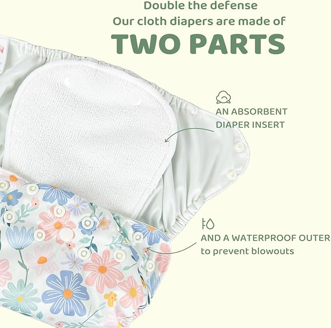 BISENKID 2 Pack Plastic Training Pants Plastic Underwear for Toddlers - Adjustable Outer Shell with 3 Pack Absorbent Diaper Liners to Prevent Urine Blowouts for Baby Girl, Size 2 (18-35Pound)