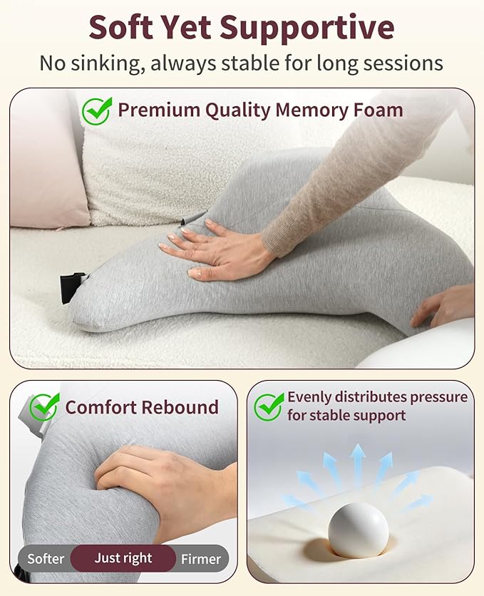 Nursing Pillow - with 2 Removable Cotton Cover, Firm Springy Memory Foam - Adjustable Waist Strap, Ergonomic Support, with Removable Backrest, Easier Breastfeeding