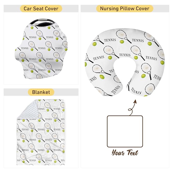 Baby Nursing Pillow Cover - Personalized Name Tennis Theme Breastfeeding U-Shaped for Bottle Feeding, Ultra Soft Comfortable Breastfeeding Pillow Cover for Infant Baby Boys and Girls