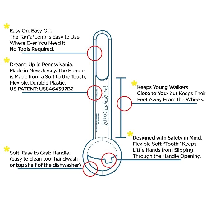 Tagalong Stroller Accessory for Child Safety | Toddler Must Have to Keep Kids Close | Toddler Travel Accessory - Links to Strollers, Backpacks, Shopping Carts - Disney Trip Essential - Blue Tag