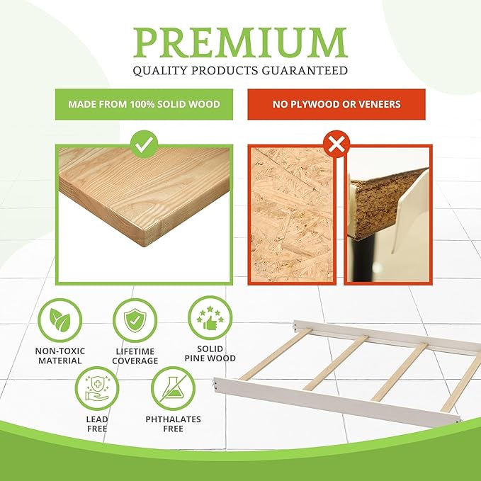 Full-Size Conversion Kit Bed Rails for Oxford, Soho, Ozlo & Avalon Baby Convertible Cribs - Solid Wood - Toddler & Adult Rail for Full-Size Bed - Nursery & Baby Furniture (Vintage White, Hook-On Kit)
