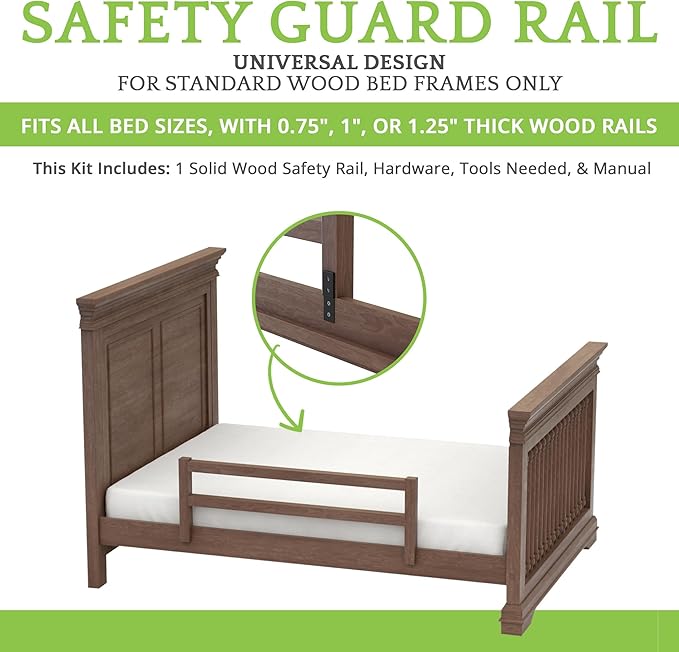 Safety Guard Rail for Baby, Kids, and Children - Solid Wood Safety Bed Rail for Toddlers - Easy Installation - Premium Protection for Bunk, Twin, Full, Queen and King Size Beds - (Harvest Brown)