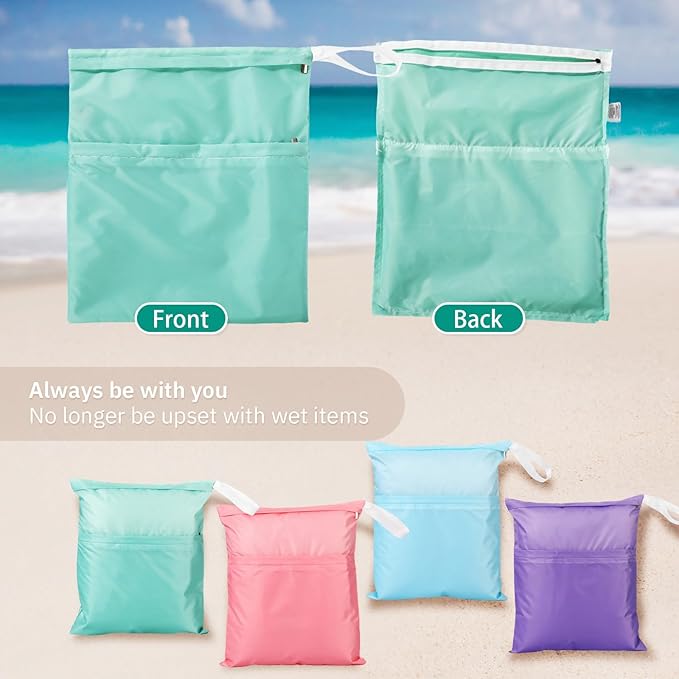 Frienda 4 Pieces Cloth Diaper Wet Dry Bag, Waterproof Reusable Washable Bag for Baby Items and Travel Zippered Pockets with Handle, Beach, Swimsuit, Dirty Gym Clothes and Toiletries(Macaron)