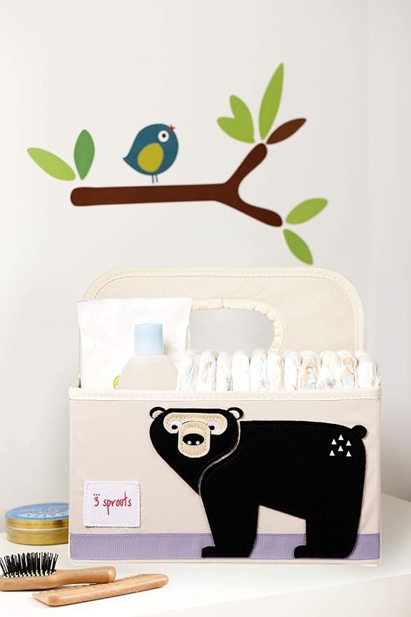 3 Sprouts Baby Diaper Caddy, Organizer Basket for Nursery, Bear