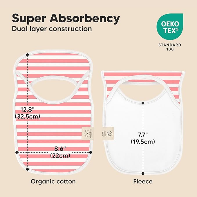 KeaBabies 8-Pack Bibs for Baby Girl, Boy - Pullover Large Baby Bibs for Drooling and Teething Infant, Newborn, Soft & Absorbent Organic Cotton, Long Torso Coverage Keep Toddler Clean & Dry (Blush)