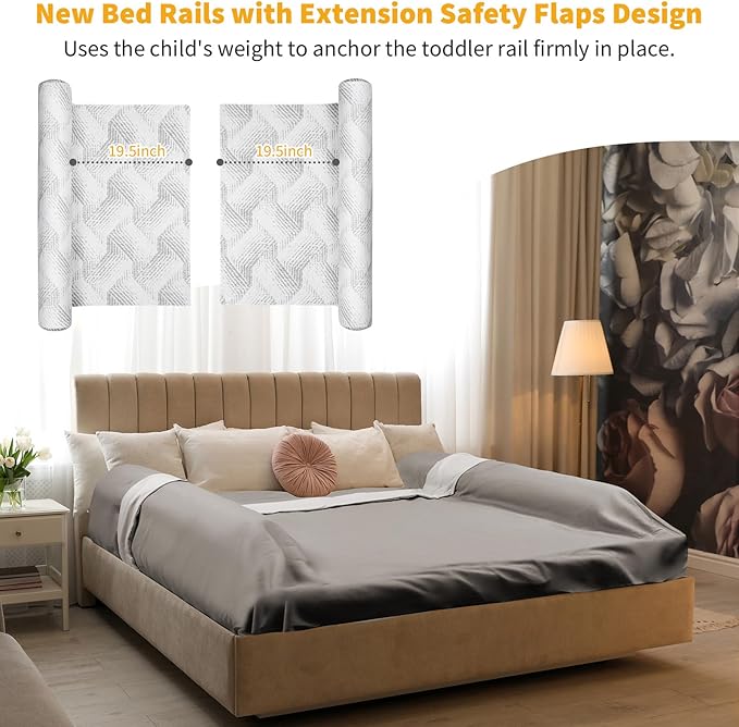 USHMA Travel Bed Rails for Toddlers | Inflatable Bed Rails with Safety Flaps | Portable Blow Up Bed Rail for Full, Queen, King Size Beds, Lightweight & Washable Cover, [2-Pack]