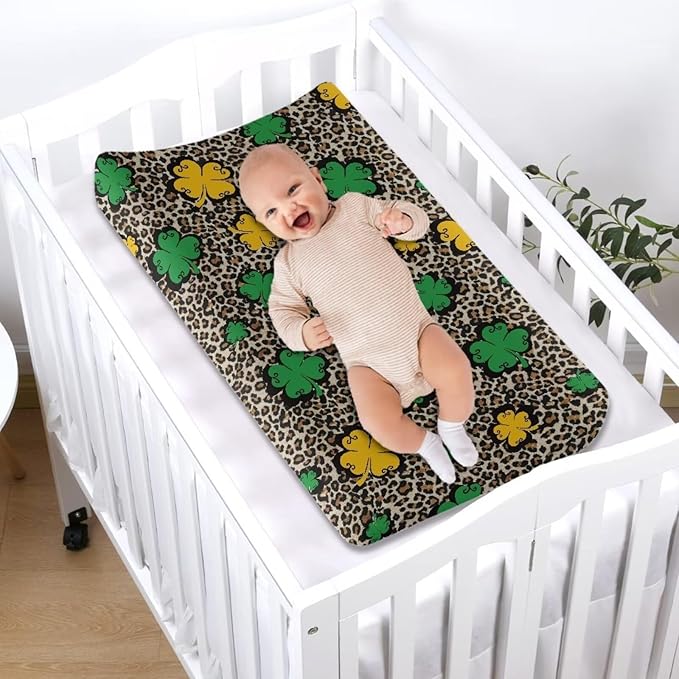 St. Patrick's Day Changing Pad Cover for Baby Girls Boys Special Leopard Comfort Diaper Change Table Pad Covers Soft Breathable Changing Pad Sheets