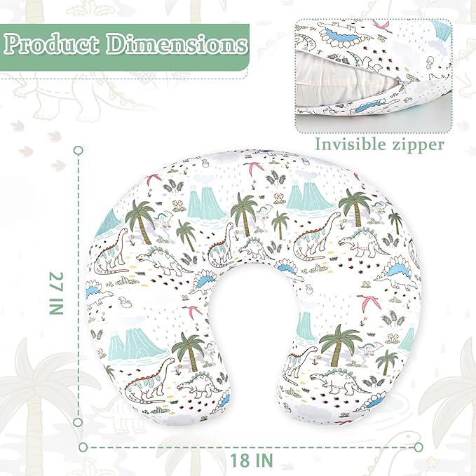 SWESEN 2 Pack Nursing Pillow Covers, Ultra Soft Nursing Cover for Breastfeeding Pillows, Stretchy Nursing Pillow Slipcover for Baby Girls Boys, Fits Standard Baby Pillow, Dinosaurs, Green