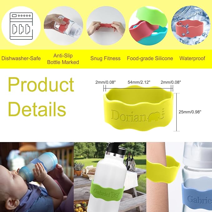 Bottle Labels for Daycare Reusable Custom Breast Milk Waterproof Silicone Cup Label Engraved Name Bands Logo Personalized Gifts-Light Blue