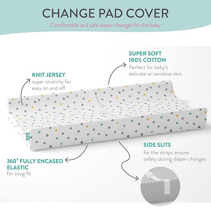 Featherhead™ 2-Pack Changing Pad Covers | Fitted Sheets for Baby Boy & Girl - 100% Cotton Jersey - 16" x 32" - Ultra-Soft, Stretchy, & Lightweight Fitted Sheets (Polka)