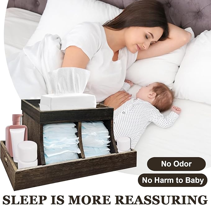 YEXEXINM Diaper Caddy Organizer - Durable Wooden Changing Station Table with Diaper Storage for Wipe Dispenser, Wipe Warmer and Other Diapering Essentials