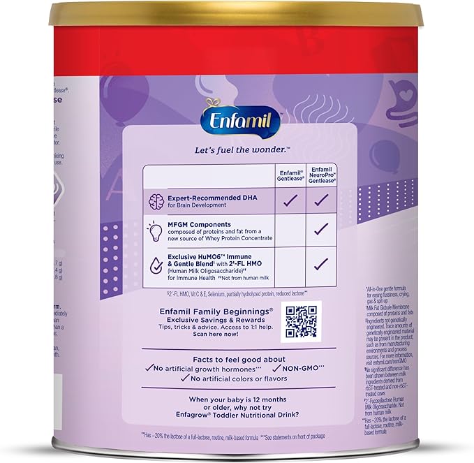 Enfamil NeuroPro Gentlease Baby Formula, Brain Building DHA, HuMO6 Immune Blend, Reduce Fussiness, Crying, Gas & Spit-up in 24 Hrs,27.4 Oz Can + Ready-to-Feed Infant Formula,Liquid, 2 Fl Oz (24 Count)