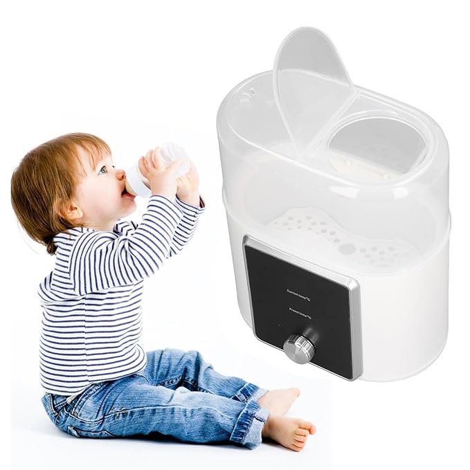 2 in 1 Baby Bottle Warmer Sterilizer for 2 Bottles, 100V Constant Temperature Heat Preservation Fast Baby Bottle Warmer Deep Cleansing Milk Bottle Warmer for Breastmilk Formula