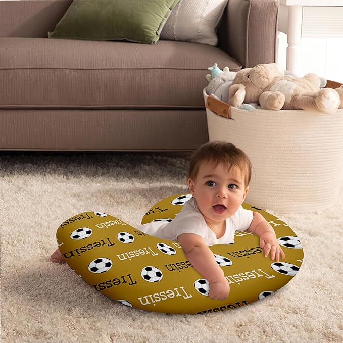 Baby Nursing Pillow Cover - Personalized Name Soccer Theme Breastfeeding U-Shaped for Bottle Feeding, Ultra Soft Comfortable Breastfeeding Pillow Cover for Infant Baby Boys and Girls