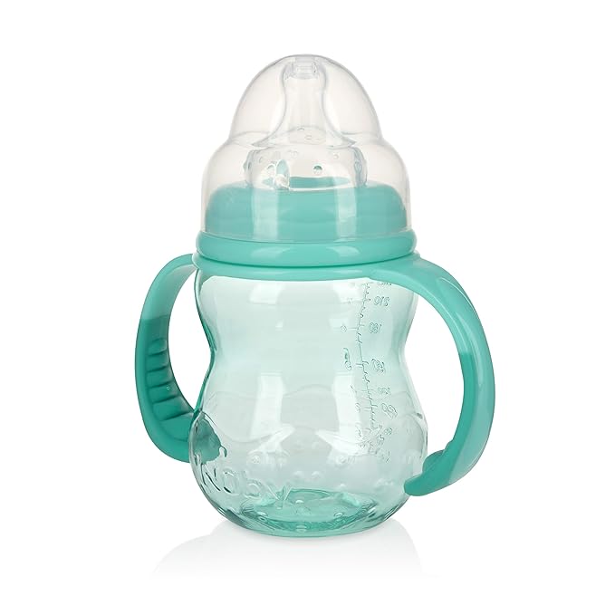 Nuby Non-Drip 3-Stage Wide Neck Bottle to Cup, 8 Ounce, Pack of 1 Cup, Colors May Vary