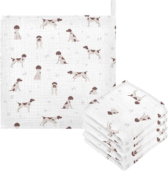 vvfelixl Baby Cotton Washcloths German Shorthaired Pointer Infants Bath Towel for Unisex Puppy Face Towels for Newborn, Natural Baby Wipes Delicate Skin, 11.8 X 11.8 inch, one sizex3