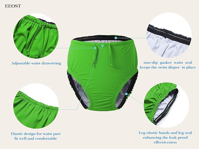 Youth Special Needs Reusable Swim Diapers Swimwear for Incontinence Cloth Diaper Covers Waterproof,Leakproof, Unisex (Lime Green, 10-12T)